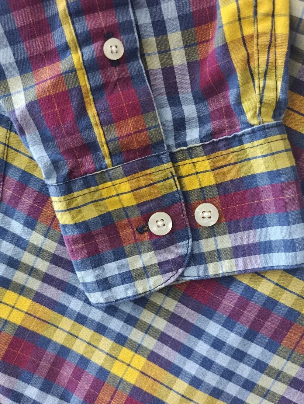 Saddlebred Multicolor Plaid Button-Down Shirt Sz.M Cotton Mix Blue Mustard Red